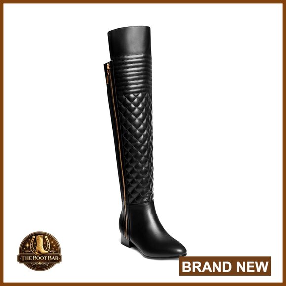 Quilt Front Stretch Rear Shaft Over The Knee Boots with 1.25 Inch Chunky Heel